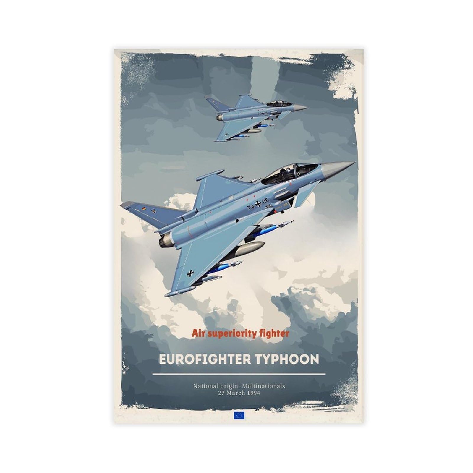 QZFNCOYU Vintage Eurofighter Typhoon Poster Canvas Poster Bedroom Decor Landscape Office Room Decor Gift 08x12inch(20x30cm)