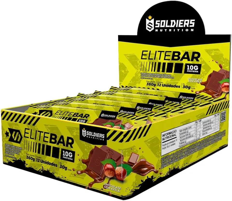 Elitebar 30g Barra De Proteína CX 12 UN - Soldiers Nutrition Chocolate C/Avelã