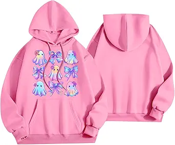 Halloween Hoodies for Women 2025 Fall Fashion Long Sleeve Cute Ghost Graphic Lightweight Hoodie with Pockets
