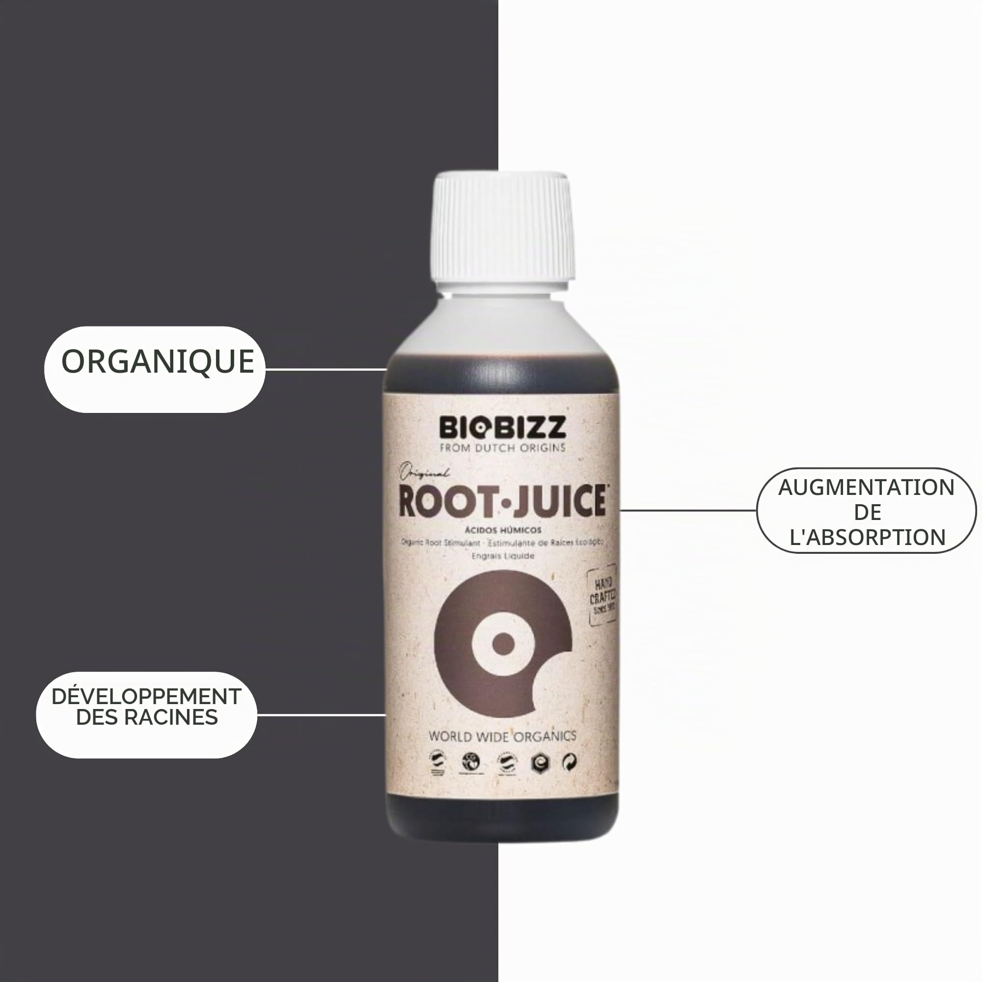 GROWMANIA Root Juice de BioBizz 500 ml + échantillon Boost Up Nutrients + Verre doseur | Biostimulateur de racines pour jardins urbains | Stimule la croissance et la santé radiculaire