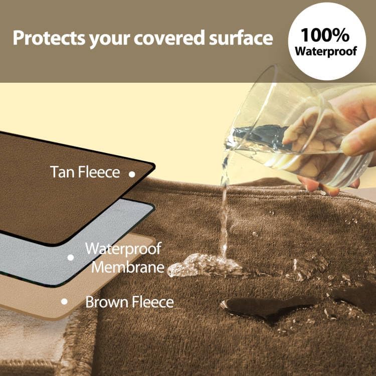 YISURE Waterproof Blanket for Couples, 80"x60" Queen Size Tan Water Proof and Stain Proof Blanket for Bed, Washable, Reversible & Reusable (Brown/Tan) - Image 3