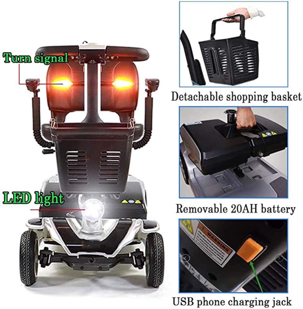 Silla de Ruedas Ligera, Ruedas Dgpoad Ligeras Scooter eléctrico para Adultos Scooter de Movilidad Eléctrica Scooter de Viaje para Personas Mayores de Servicio Pesado, Plegable, pasamanos que se Pued