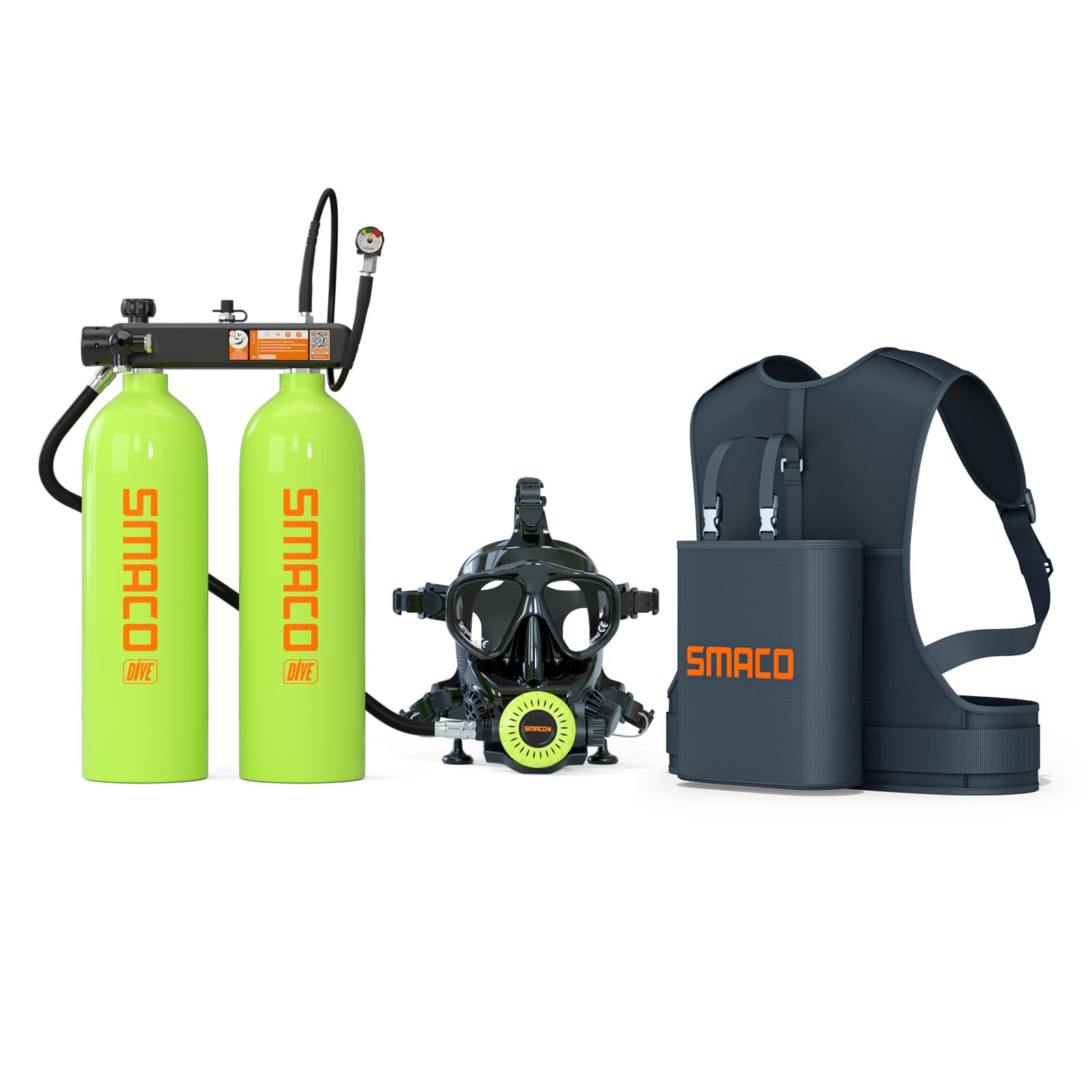SMACOMini Scuba Diving Tank 2L Double Scuba Tank Reusable Small Pony Bottle up to 45 Mins Portable Twin 2L Diving Air Tank Kit Diving Oxygen Cylinder for Underwater Exploration Rescue S700 Max
