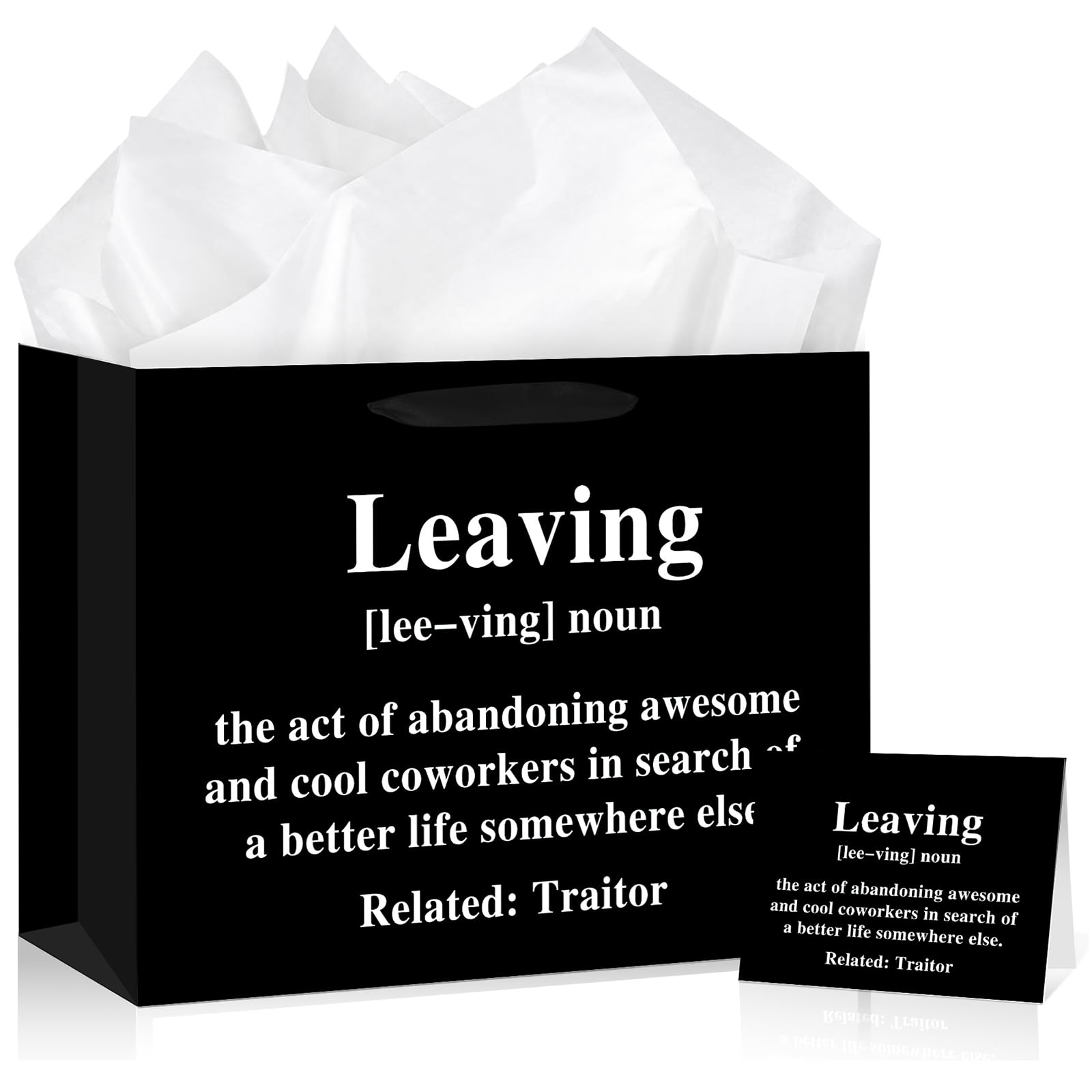 Funny Coworker Leaving Gift Bag Black Farewell Traitor Gift Bag with Wrapping Paper and Card for Colleague Work Bestie Goodbye New Job Resignation Going Away Party Supplies