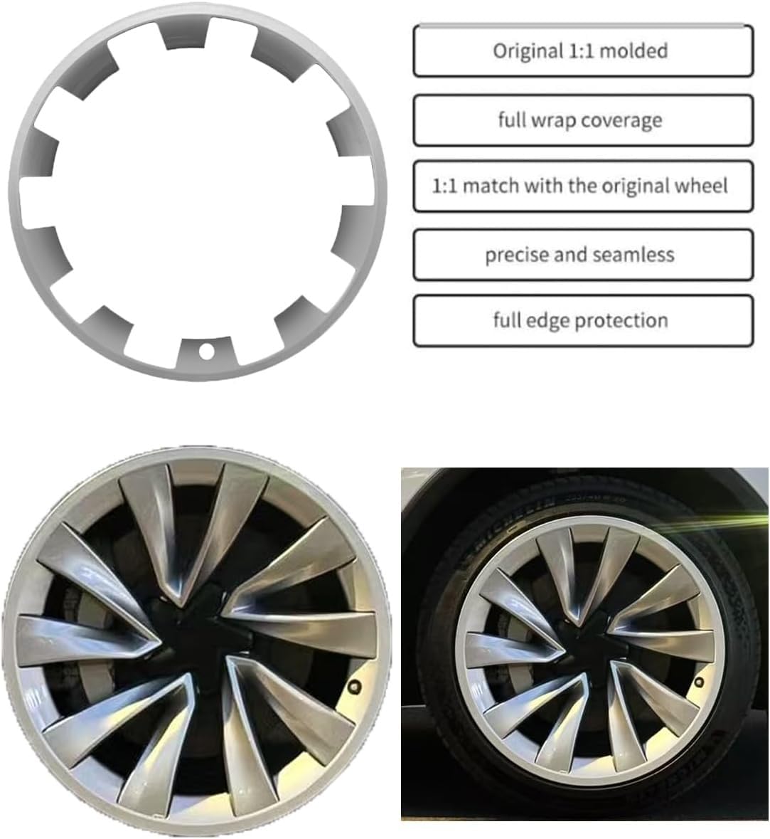 Lot de 4 enjoliveurs de 50,8 cm pour Tesla Model Y Junior 2026, accessoires de protection de jante en ABS (argenté)