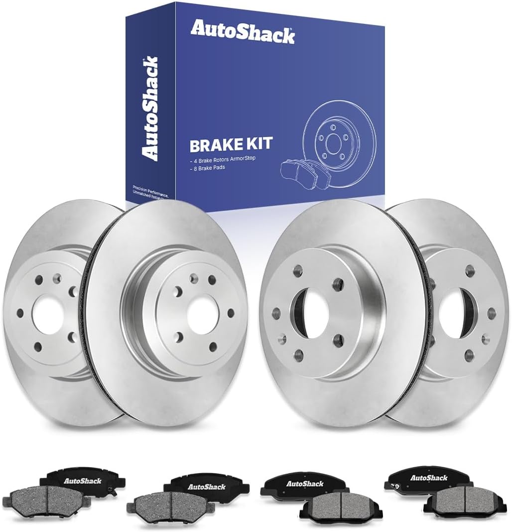 AutoShack Front Vented & Rear Vented Coated Brake Rotors + Ceramic Pads 12-PC Brake Kit Replacement for 2008-2012 Cadillac CTS 2014 Cadillac CTS ArmorStop