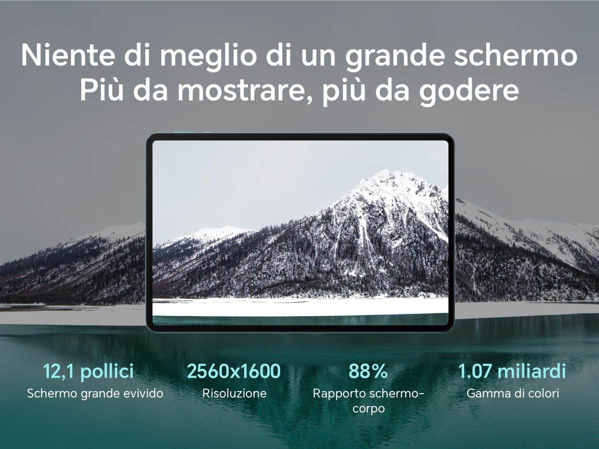 HONOR Pad 9 Tablet,12,1" Pollici Touch Screen, 120Hz 2,5K Fullview Display, Android da 13, 8GB RAM 256GB ROM, 8 Altoparlante, 8300mAh, Wi-Fi, Bluetooth, (Cyan Lake)