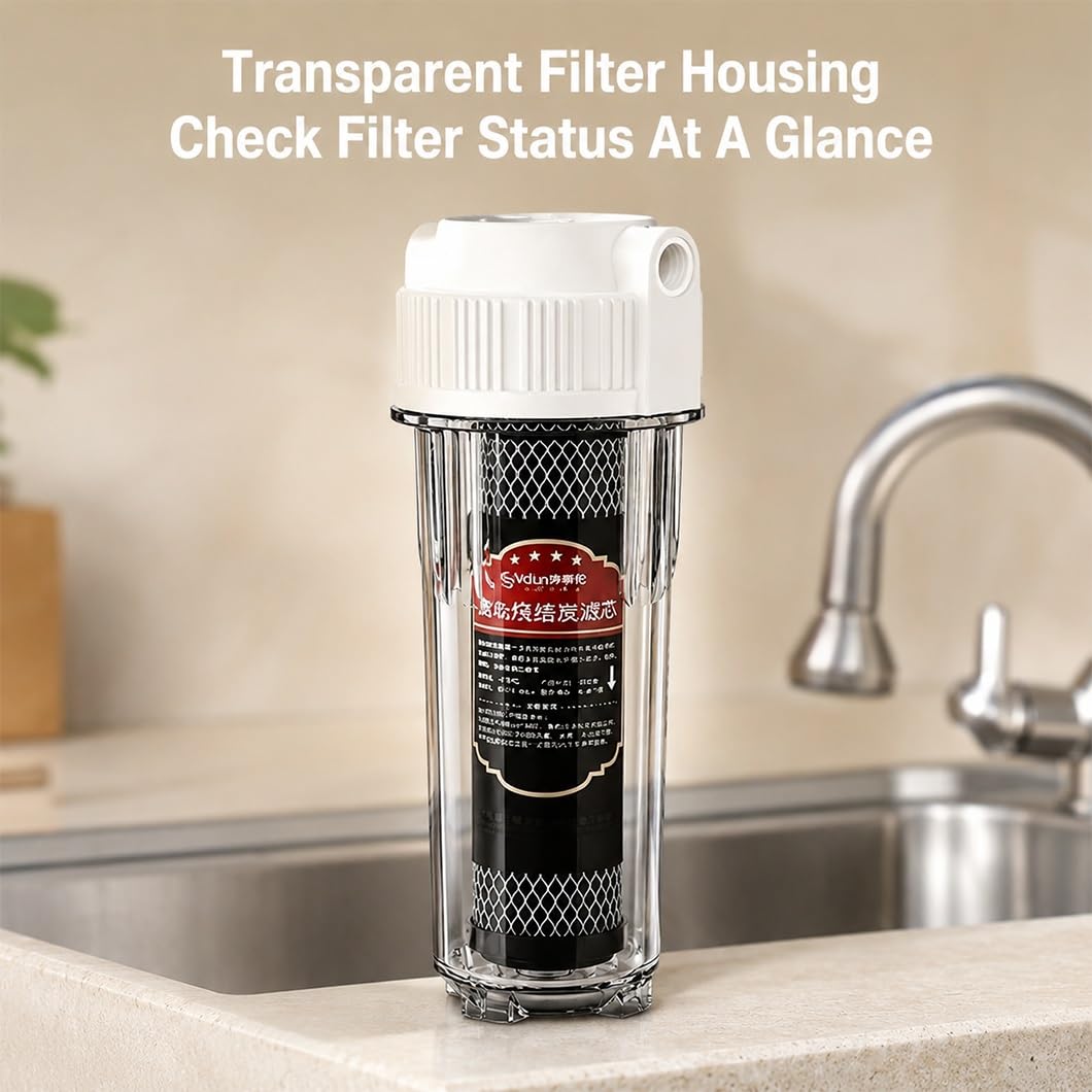 1 Juego Carcasa De Filtro Transparente 10" Con Cartucho De Carbón Sinterizado Antical,conectores 1/2",kit Prefiltración Transparente Toda La Casa Y Debajo Del Fregadero
