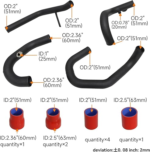 Miniatura 6 de Kit de intercooler de montaje delantero para motores VW Jetta Golf GTI GLGLIGLS MK4 1.8T 1.8L 98-05 Motores FMIC Bolt (plisado negro-rojo)