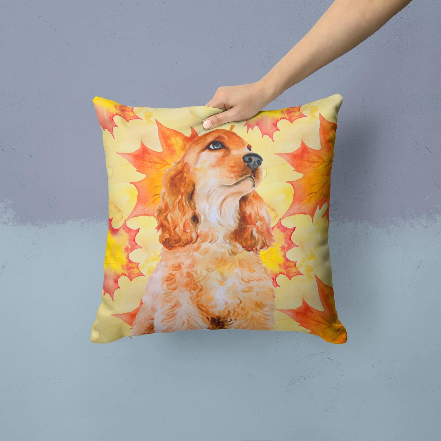 Caroline's Treasures BB9967PW1414 Cocker Spaniel Fall Fabric Decorative Pillow, Yellow Machine Washable, Indoor Outdoor Decorative Pillow for Couch, Bed or Patio, 14Hx14W