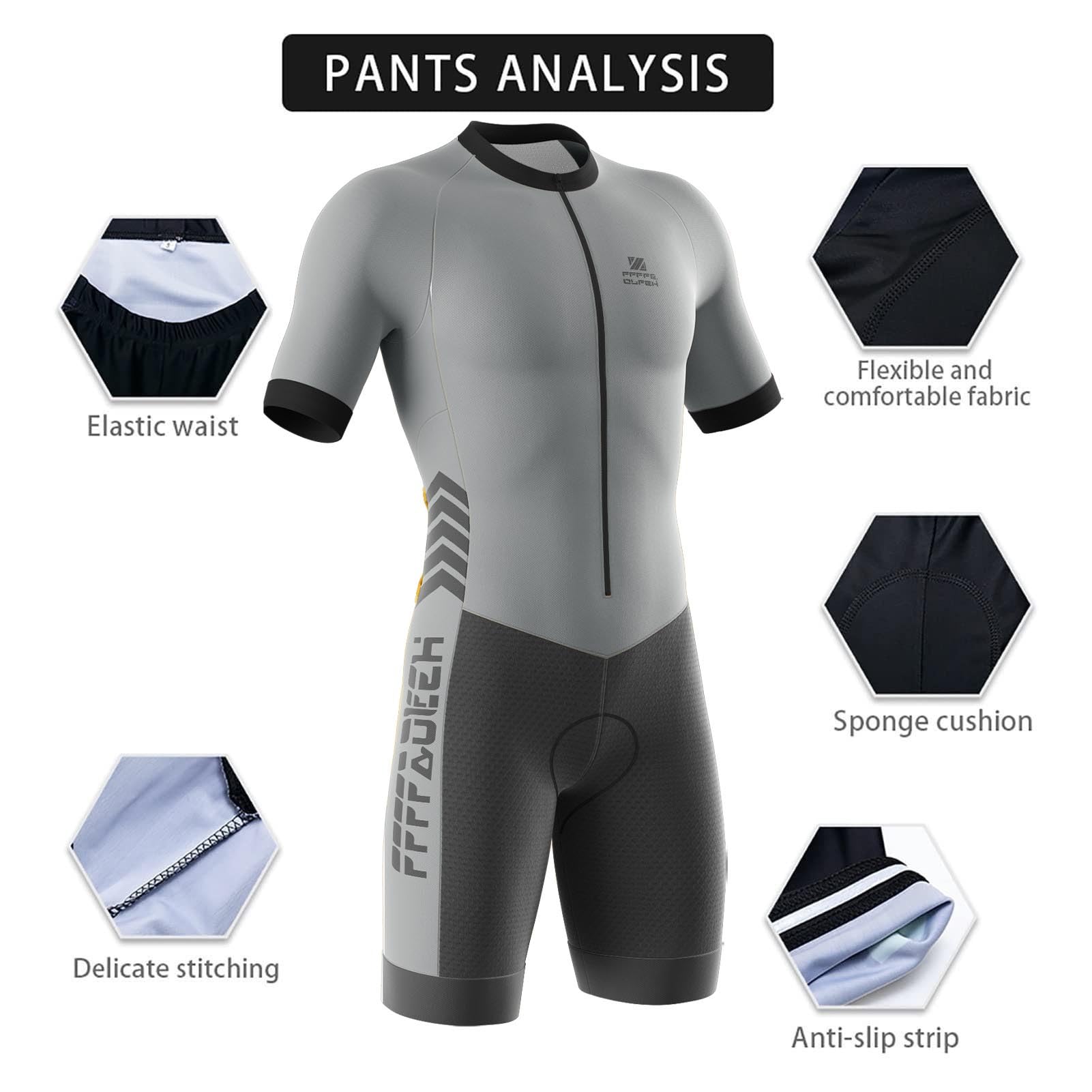 2024 Nuovi Tuta da triathlon da uomo, Ciclismo Body Skinsuit All'aperto Sportswear Abbigliamento Triathlon with Gel Pad per Nuoto/Corsa/Ciclismo, con imbottitura in gel