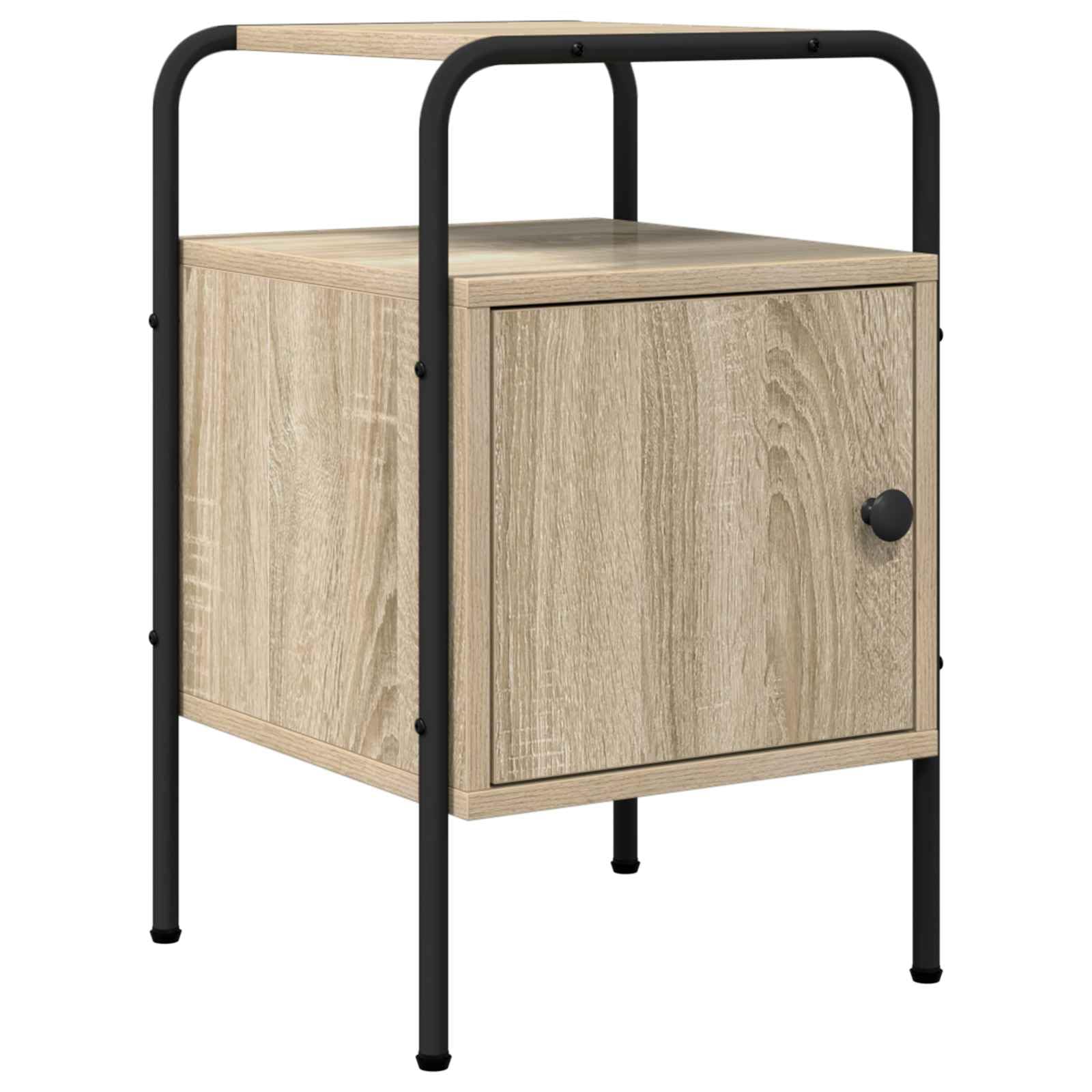 Armadio da Notte 2 pz Rovere Sonoma in Legno ingegnerizzato con Telaio in Acciaio, Mobiletto con Anta e Ripiano, Comodino Salvaspazio per Camera da Letto, Soggiorno e Ufficio
