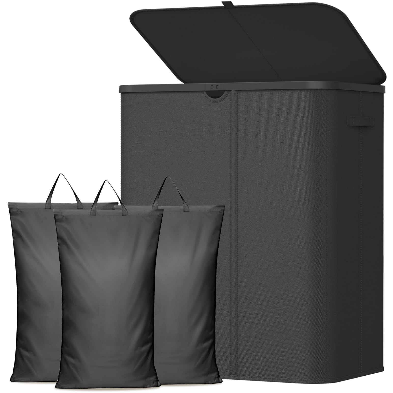 Lifewit 185L 3 Section Laundry Hamper with Lid, Large Laundry Basket with Handles and Removable Bags, Tall Clothes Hamper, Foldable Laundry Sorter for Bedroom Bathroom, Black