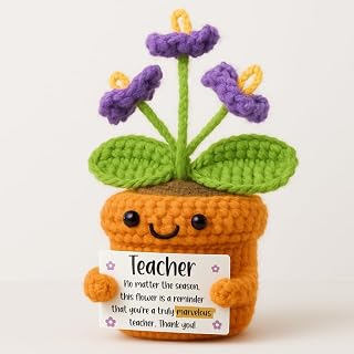 Teachers' Day Gift From Student To Favorite Life Mentor Cute And Interesting Crochet Potted Flower Warm Thank You Card Mid-Year Graduation Party Professor'S Birthday Classroom Desk Small Decoration