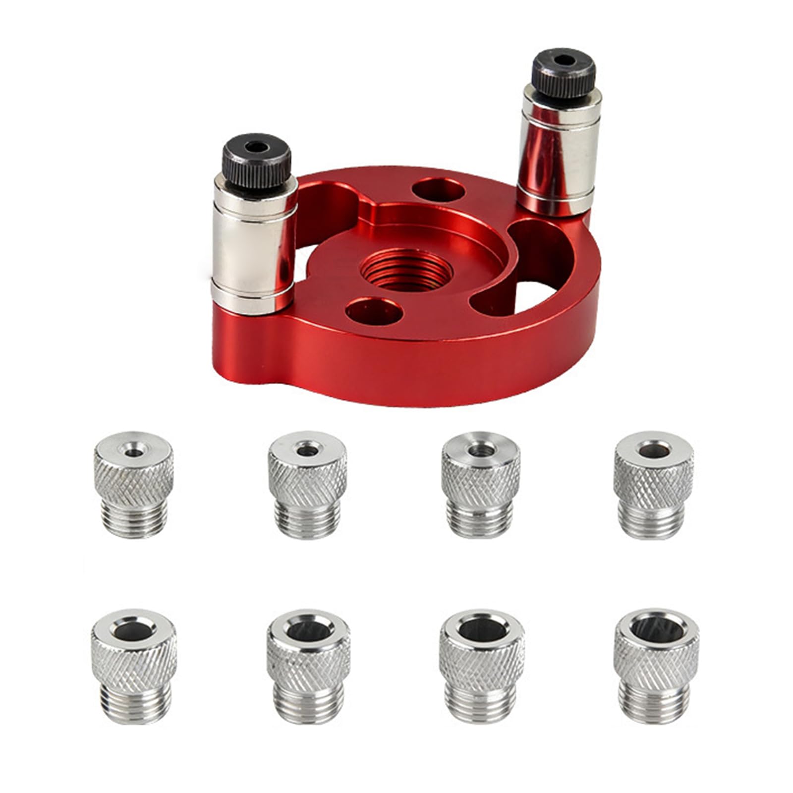 Zxfdsfdbnm Red Accuracy 8 Slot Wood Drill Jigs With Stable Aluminum Construction Drill Positioner For Professional Woodworkers Carpentry Positioning Tool
