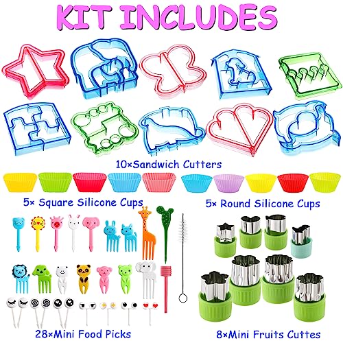 Mezchi 56 Pcs Sandwich Cutter for Kids Lunch, Dinosaur & Heart & Star Shapes Sandwich Cutter Set, Food Grade Bread Cookie Cutter Pancake Maker for Kids Lunch Accessories