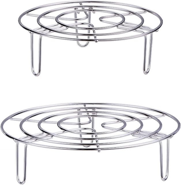 2Pcs Round Cooking Cooling Racks Stainless Steel Round Rack for Steaming Rack and Air Fryer Cooking Steamer Rack for Air Fryer Pressure Cooker Oven 15.5x5cm/19.5x5.5cm