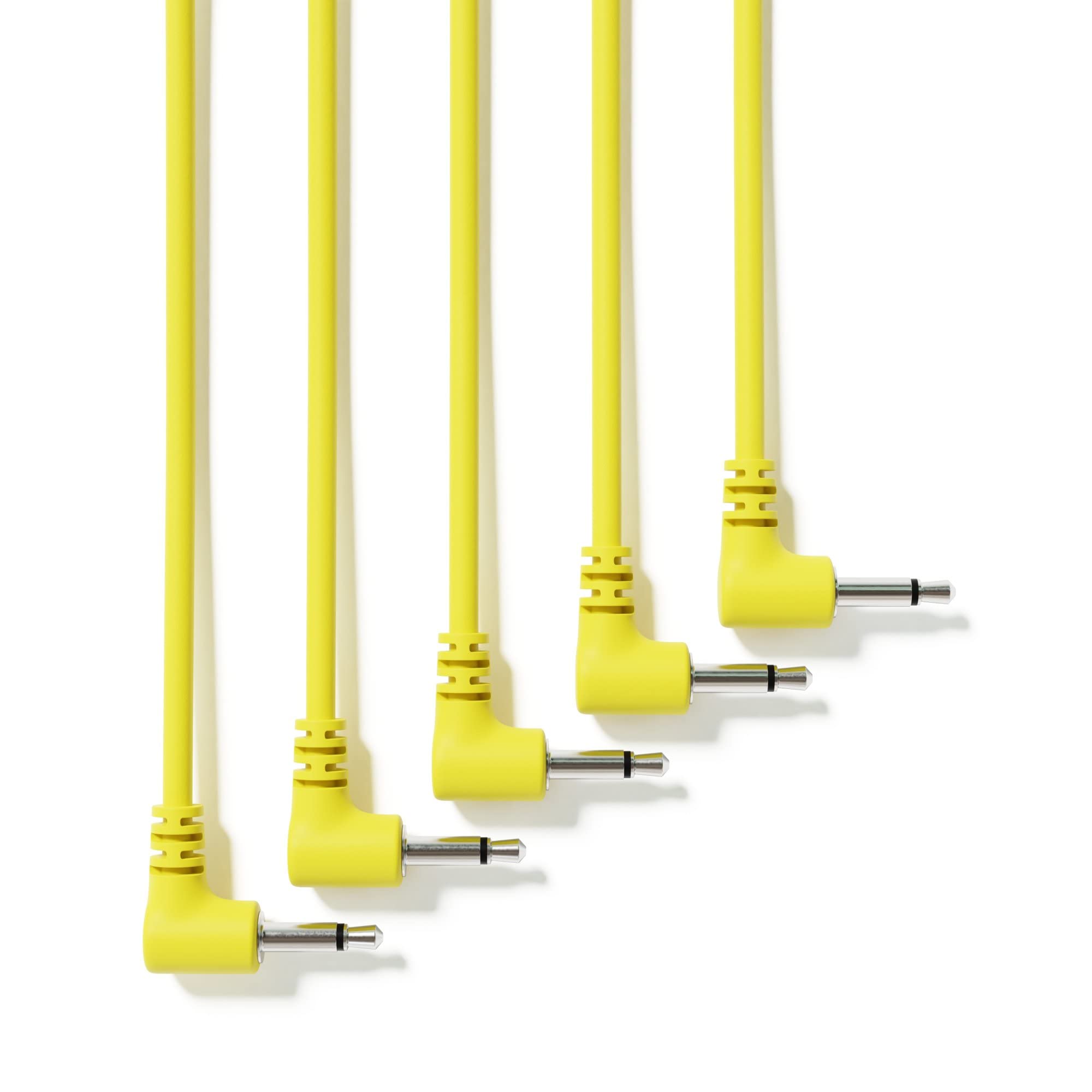 ExcelValley5-Pack - Right Angle Mono Modular Patch Cables - 3.5mm 1/8" Eurorack Synthesizer [Yellow - 90 cm - 36"]