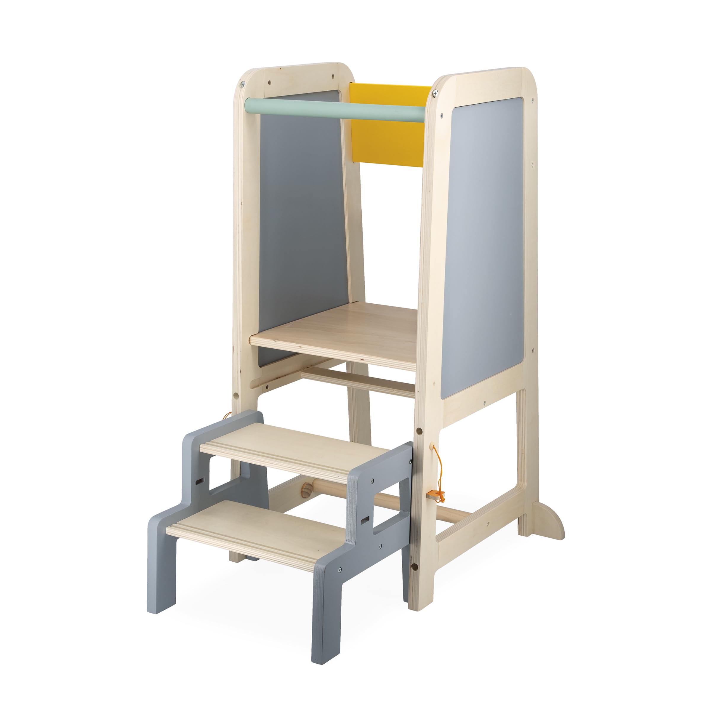 Janod - J09640 Wooden Observation Tower - Adjustable 2 Heights - 1 Removable Step Board, 1 Blackboard, 2 Chalks, 1 Brush - From 18 Months