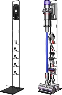 Vacuum Stand for Dyson V6, V7, V8, V10, V11, V12, V15 Cordless Cleaners - Heavy Base Metal Bracket Holder with Trigger Lock, On/Off Control Clamp, Accessory & Attachment Storage