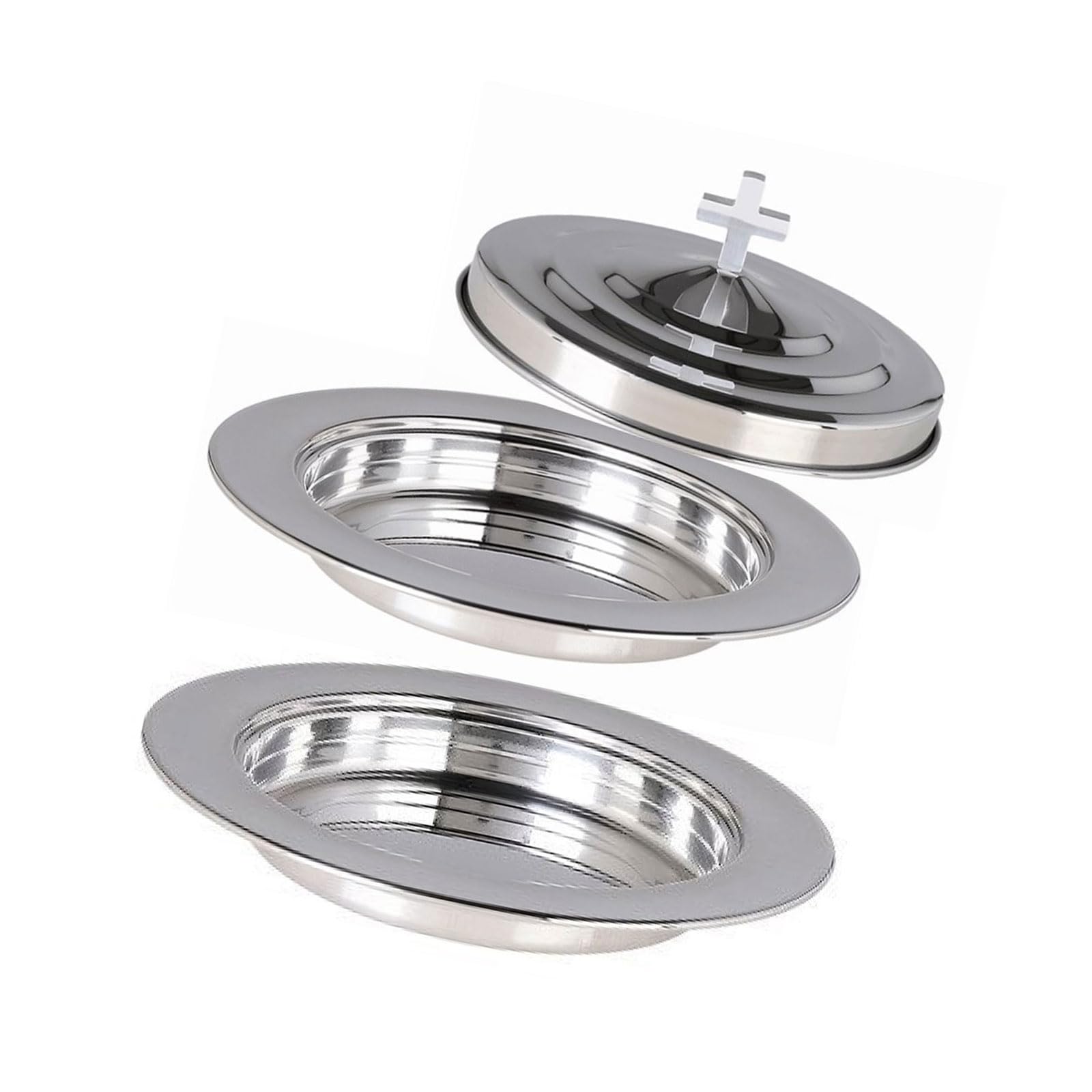 Tsophreniq Stainless Steel Communion Tray and Accessories Set Space Efficient Stackable Structure for Religious Event Home Ceremonies Stackable Bread and Wine Tray