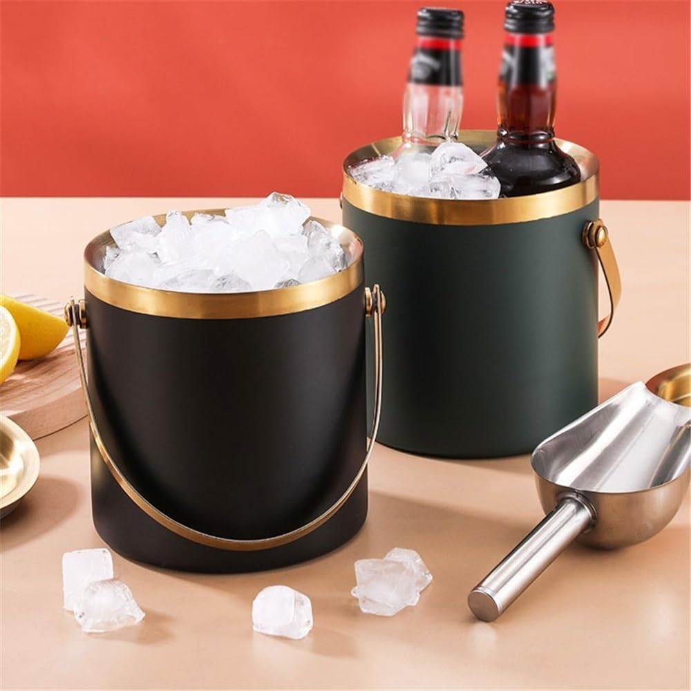 Isolierter Eiskübel Champagner-Weinkühler, Party-Eiskübel aus Edelstahl, doppelt isoliert, hält kalt, Champagner, Wein, Bier, Pellets, Würfelgetränkewanne(Black)