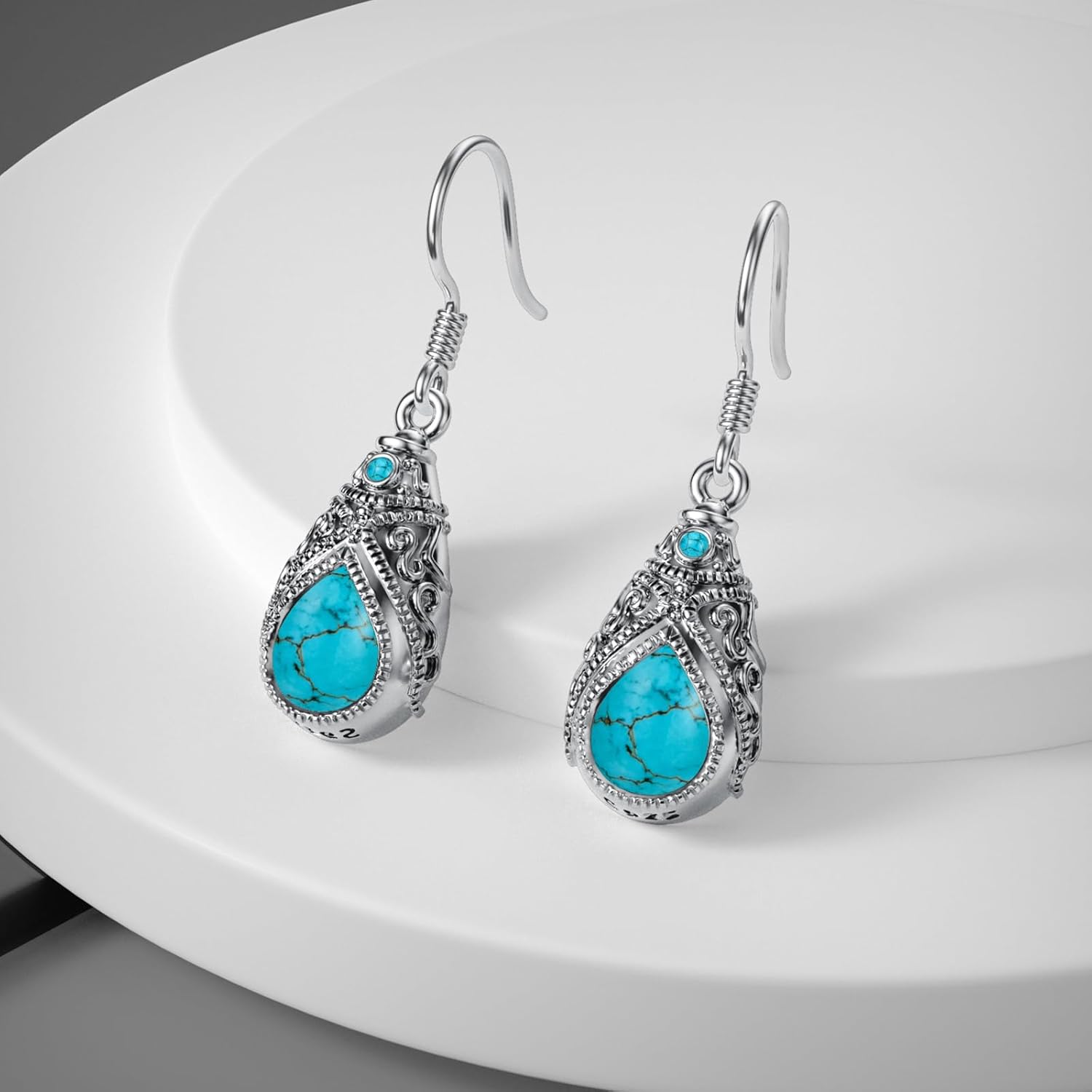 Turquoise Teardrop Earrings for Women 925 Sterling Silver Vintage Turquoise Dangle Earrings Boho Jewelry Christmas Birthday Gifts for Women Daughter Mom Sisters Wife - Image 5
