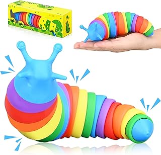 Fidget Slug, 3D Articulated Slug Fidget Toy, Sensory Slug Toy, Birthday Gifts Fidget Slug Toys for Toddler,Baby,Kids,Boys&Girl, Rainbow Fidget Wiggle Slug Caterpillar Sensory Worm Toy