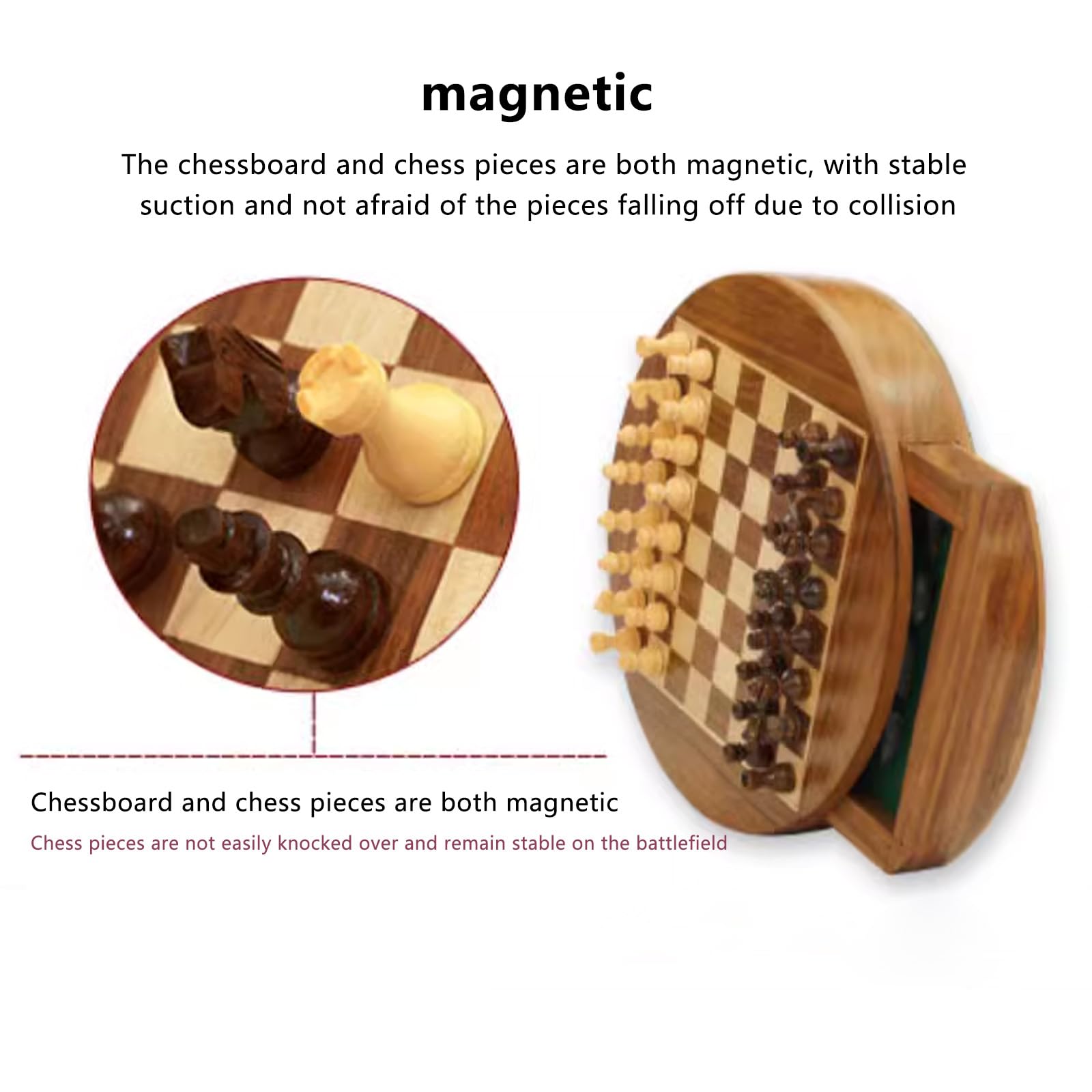 Scacchiera in Legno,8.9" Scacchiera Portatile Con pezzi di scacchi e cassetti di stoccaggio incorporati, Facile da trasportare,Scacchiera Magnetica in Legno per Scacchi Per I Principianti E Adulti