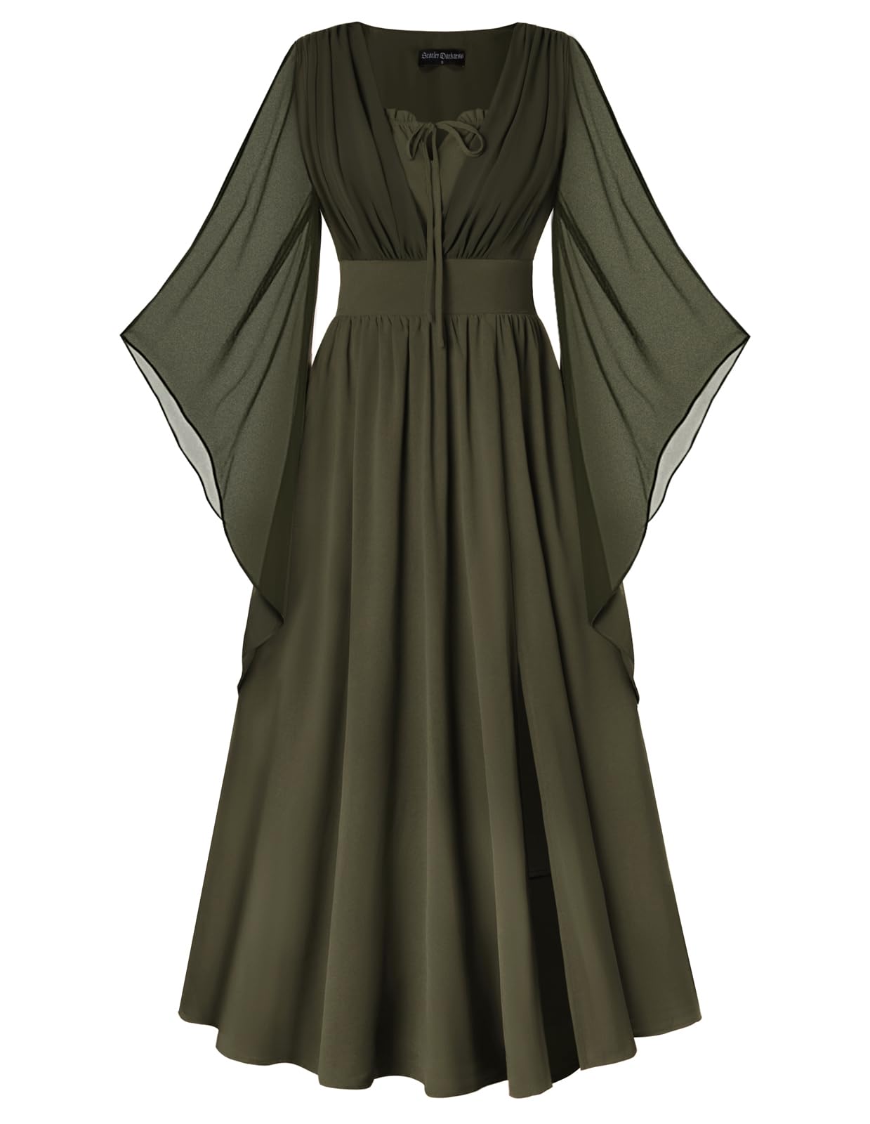 SCARLET DARKNESS Damen Renaissance Kleid 3/4 Ärmel Hohe Taille Schlitz vorne Sommerkleid V-Neck Mittelalter Maxi Kleider