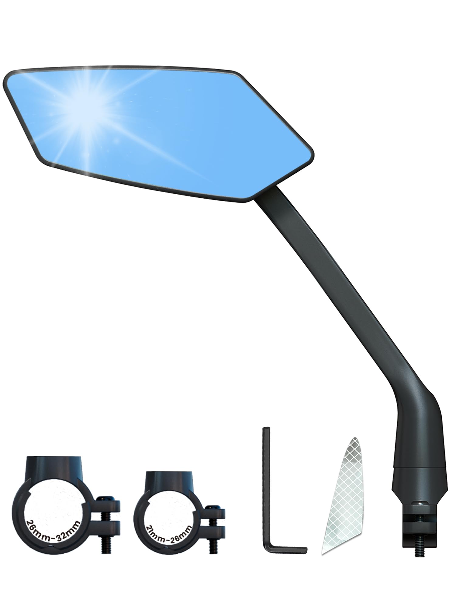 Handlebar Bike Mirror, Safe Crystal UHD Anti-Glare Glass Rearview Mirror, Adjustable Rotatable Bicycle Mirror, Easy Installation Bike Accessories for Ebike Scooter Snowbike (Anti-glare Blue Left)