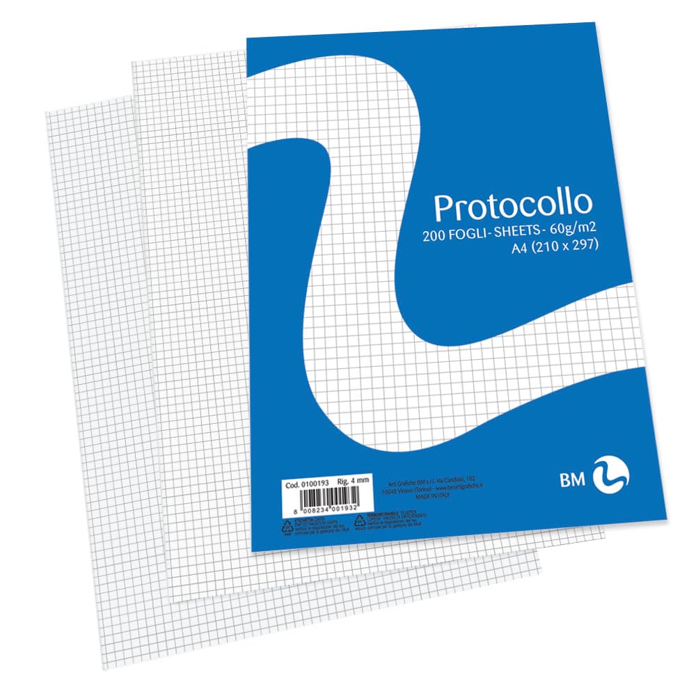 BM BeMore Protocol Paper A4, 0100193-4mm Line Line - 4mm Squares - 60gsm Paper - Blister Pack of 200 Sheets Protocol - Ideal for School and Office