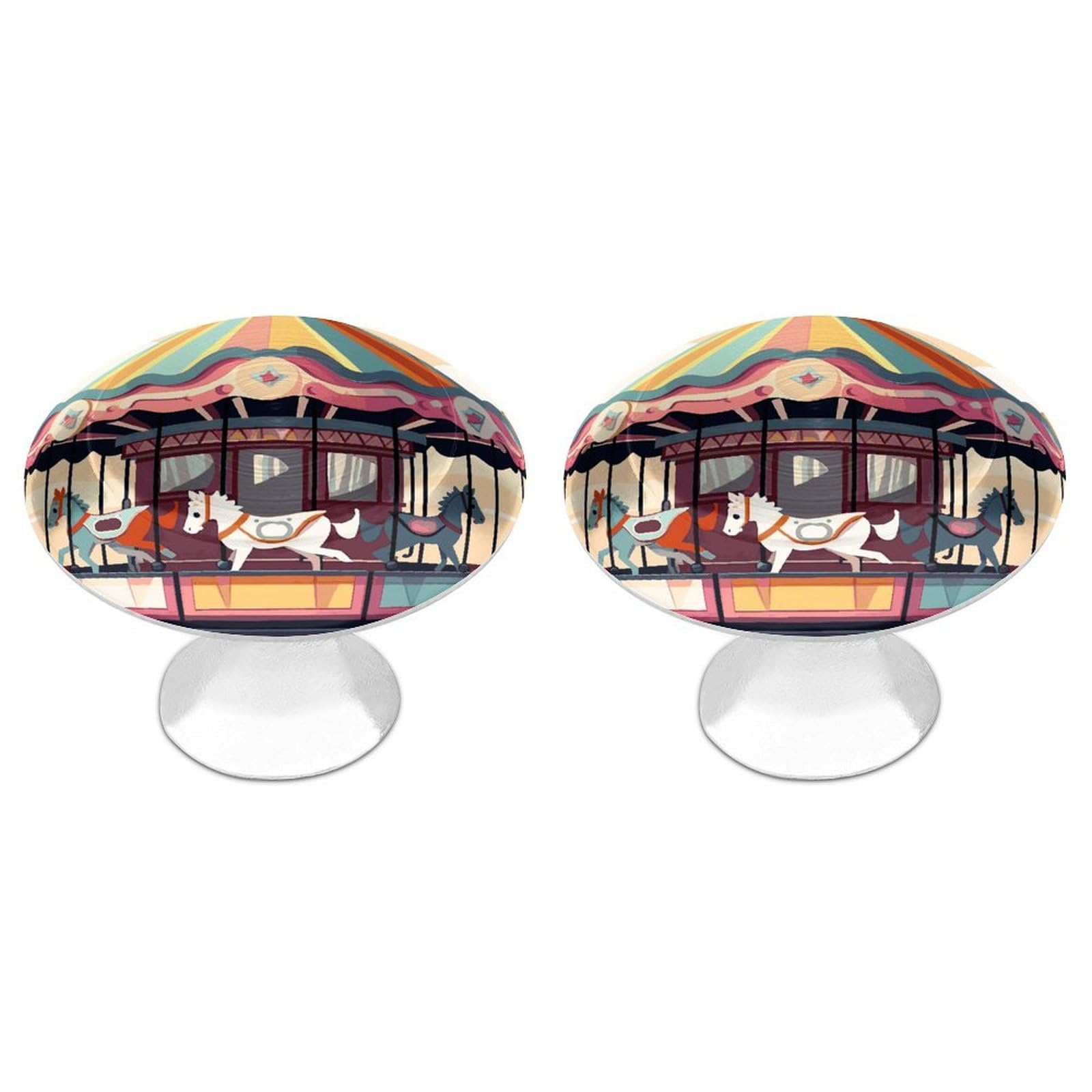MUSM Carousel Cabinet Knobs Aluminum Alloy Drawer Handles Kitchen Drawer Pulls Round Door Knob with Screw Simple Cabinet Hardware for Dresser Furniture Bathroom 2Pack