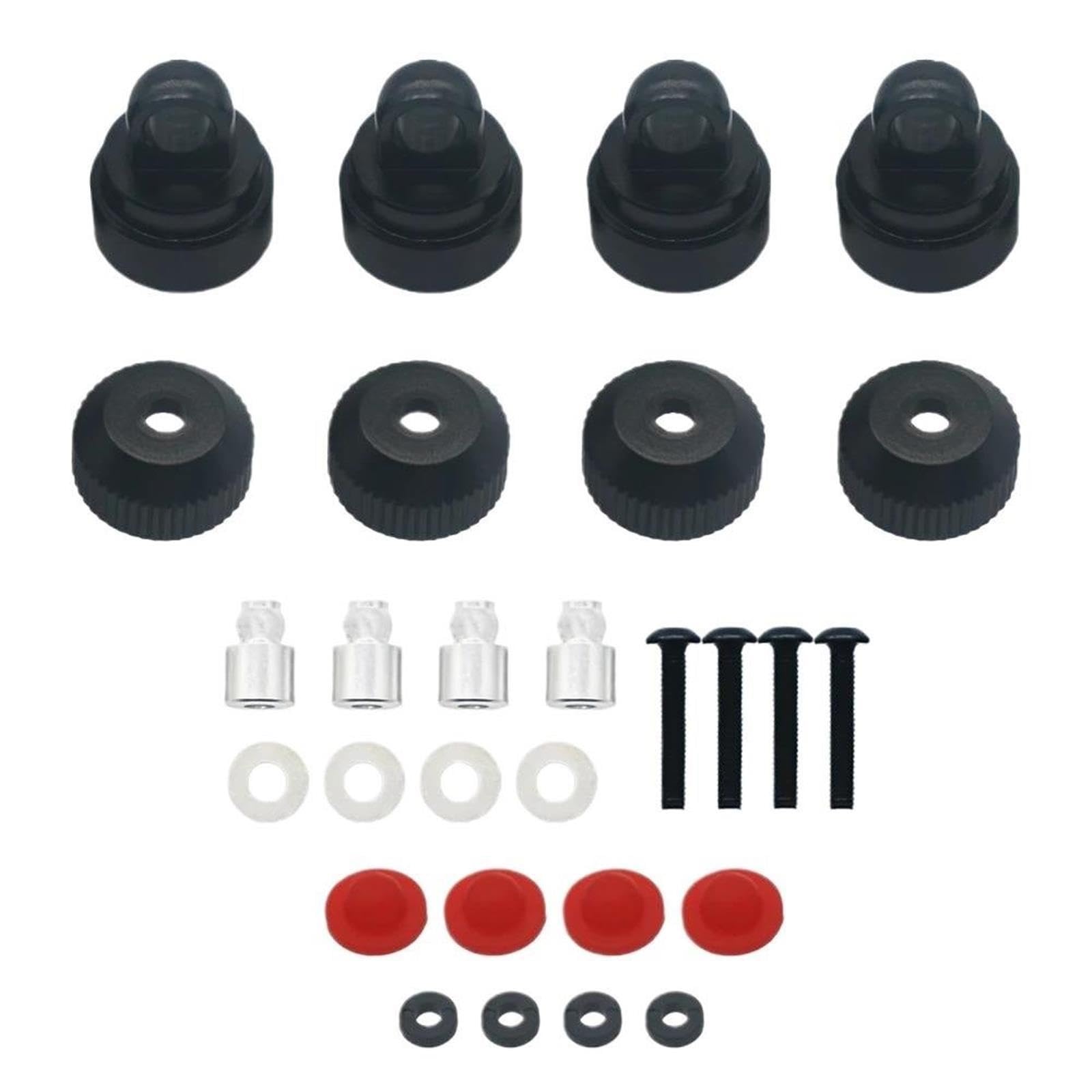 4 zestawy obrabianych ze stopu Shock Caps Shock Dno pierścienie obrotowe kule do Tr-axxas Slash 2WD (czarne)