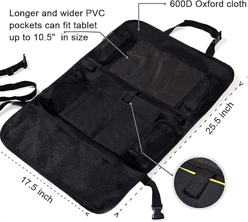 Miniatura 2 de Organizador de asiento trasero de automóvil con soporte para tablet de 10.1 pulgadas, 9 bolsillos de almacenamiento, almacenamiento impermeable y