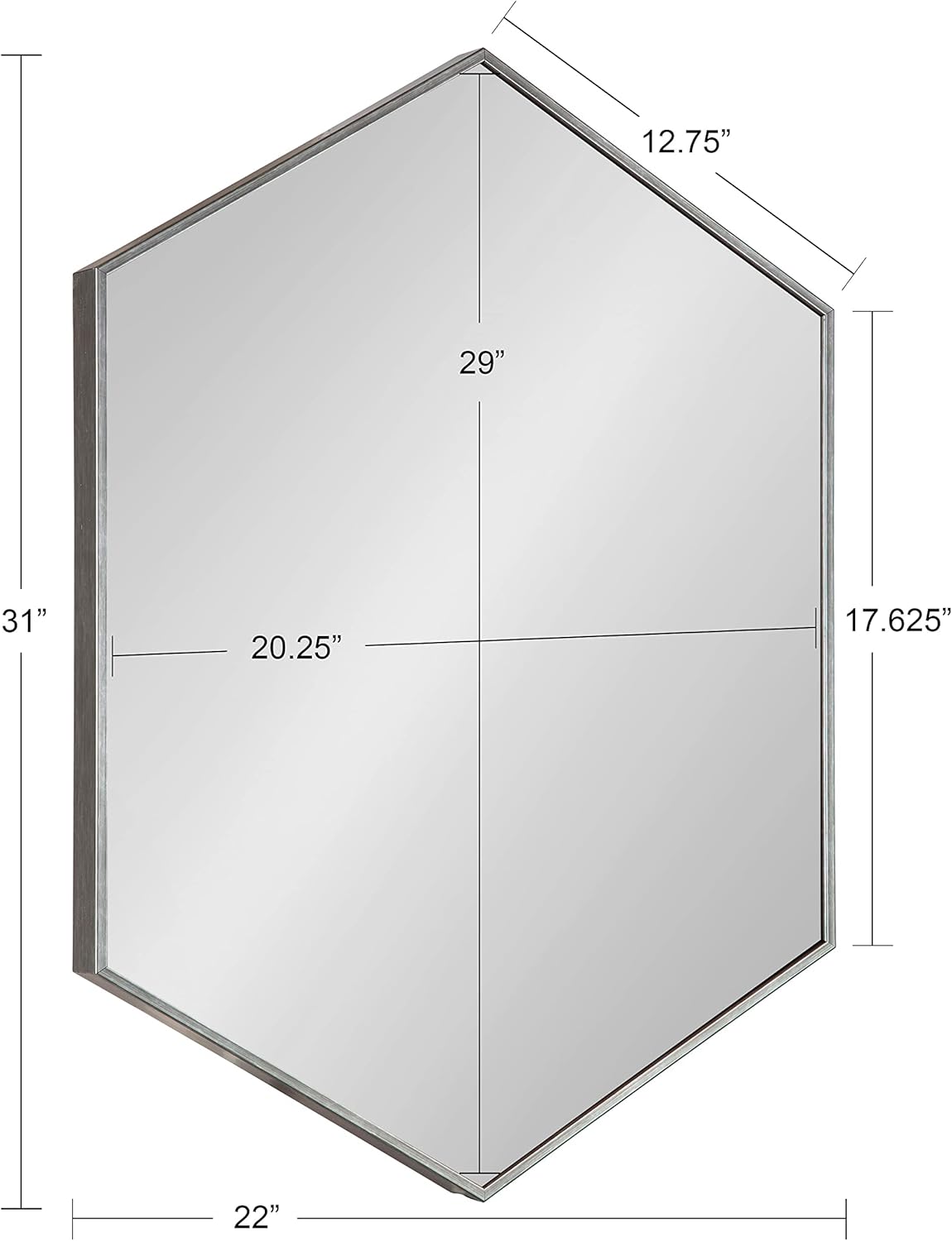 Kate and Laurel Rhodes Modern Hexagon Wall Mirror, 31" x 22", Dark Silver, Chic Geometric Wall Mirror