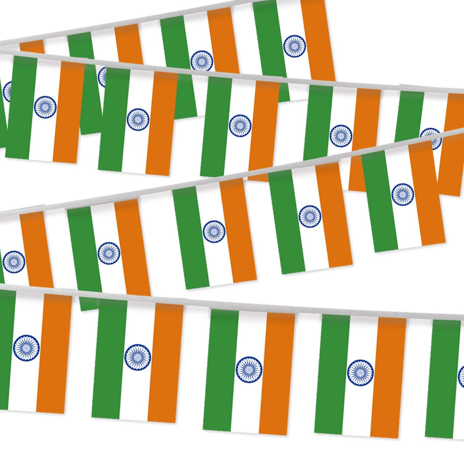 32FT India Pennant Small Flag Bunting,30 PCS Mini String Banner Stripes Indian Decor Rectangle for Holiday Restaurant Home Party School โ image 1