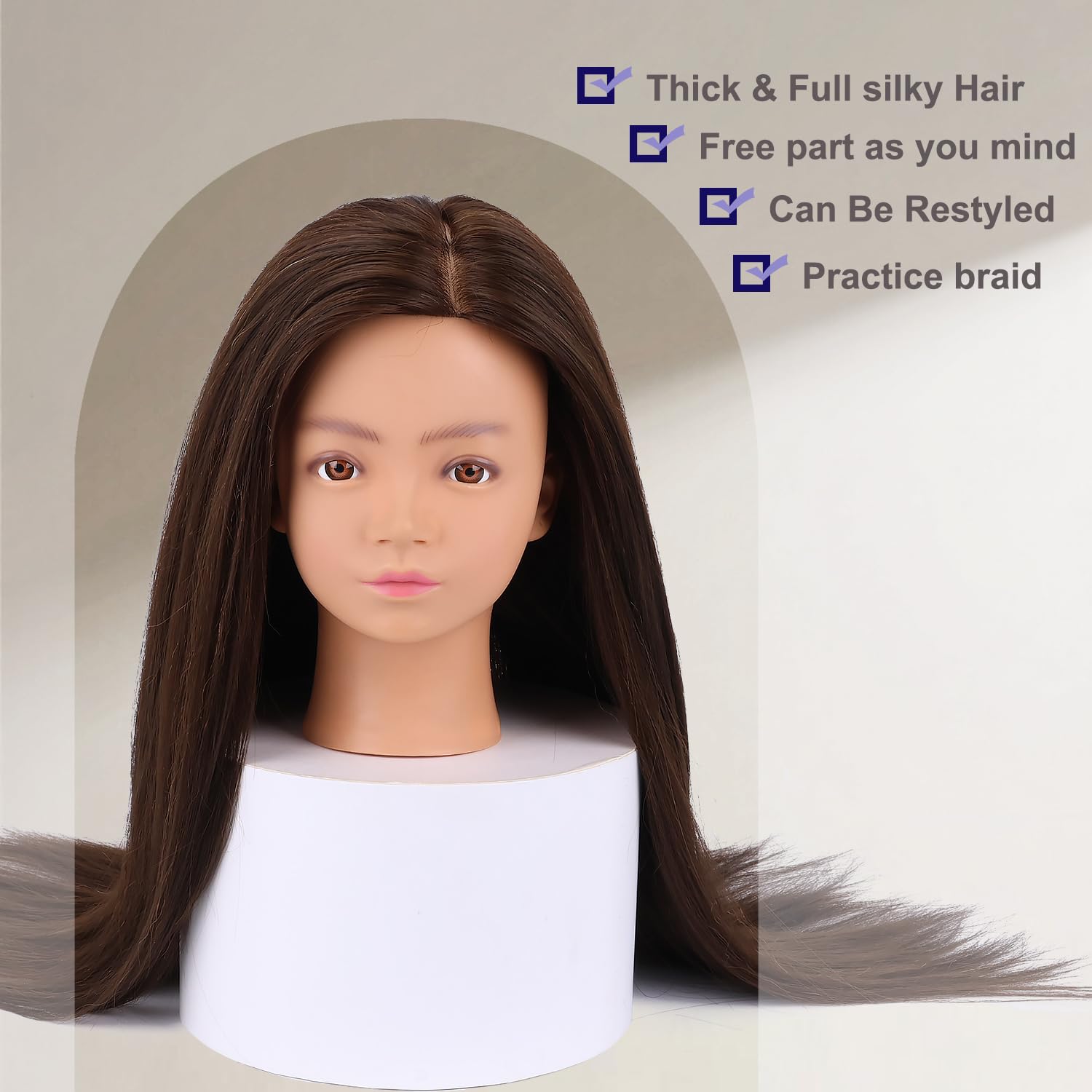 Mannequin Head with 80% Mix Hair 28 Inch, Cosmetology Training Head for Hair Braiding, Styling, hair cutting Practice – Doll Head with Clamp (Middle Brown, 28In)