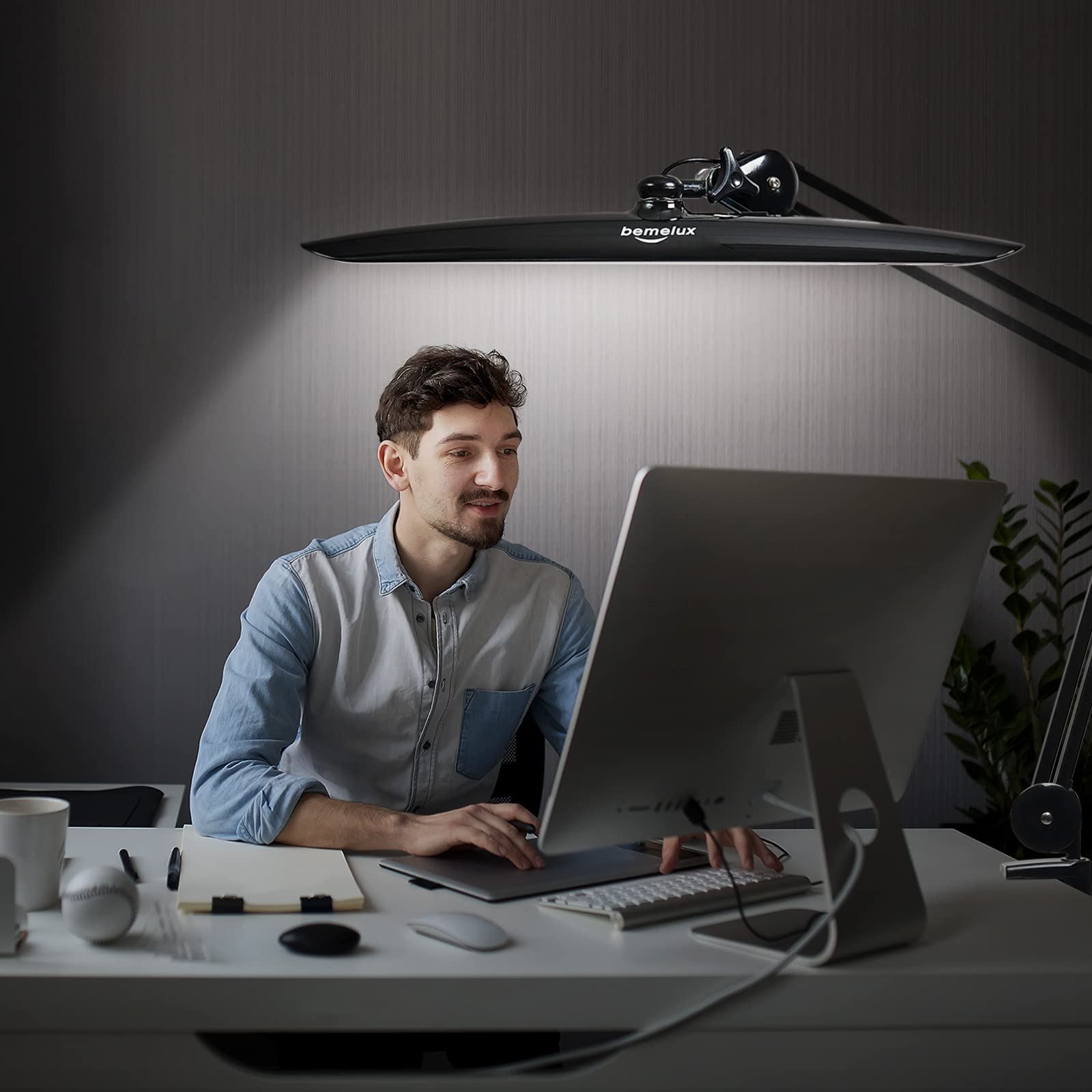 Lampada da Scrivania Morsetto, Lampada da Tavolo Dimmerabile per la Lettura di Architetto da Ufficio, LED Luminosi 117PCS, Lampada da Studio con Braccio Girevole in Metallo da 2200 lumen
