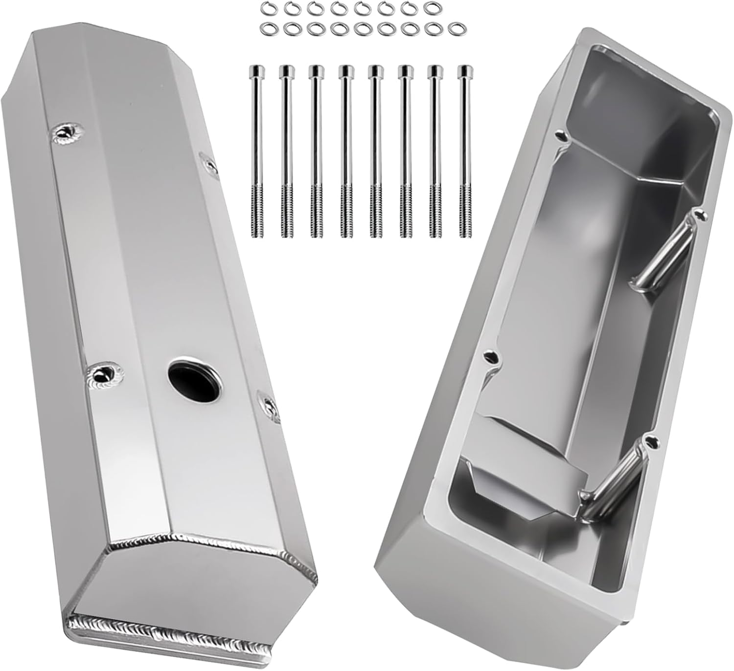 Fabricated Aluminum Valve Covers with Holes, Clear Anodized Tall Valve Covers 1/4 Rail Replacement Compatible with Chevy SBC Engines SBC 283 302 305 327 350 383 400 6351 Engine Block 1958-1986