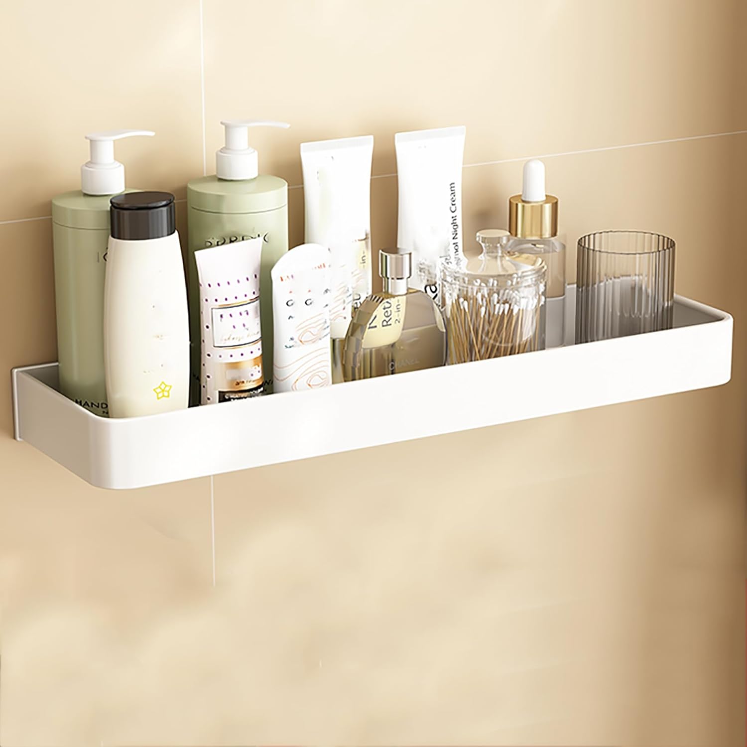 SRURLLUG Shower Caddy Shelf Adhesive Shower Organizer Bathroom Shelves Wall-Mounted Shower Holder Drill-Free Shower Shelves for Shower Bath