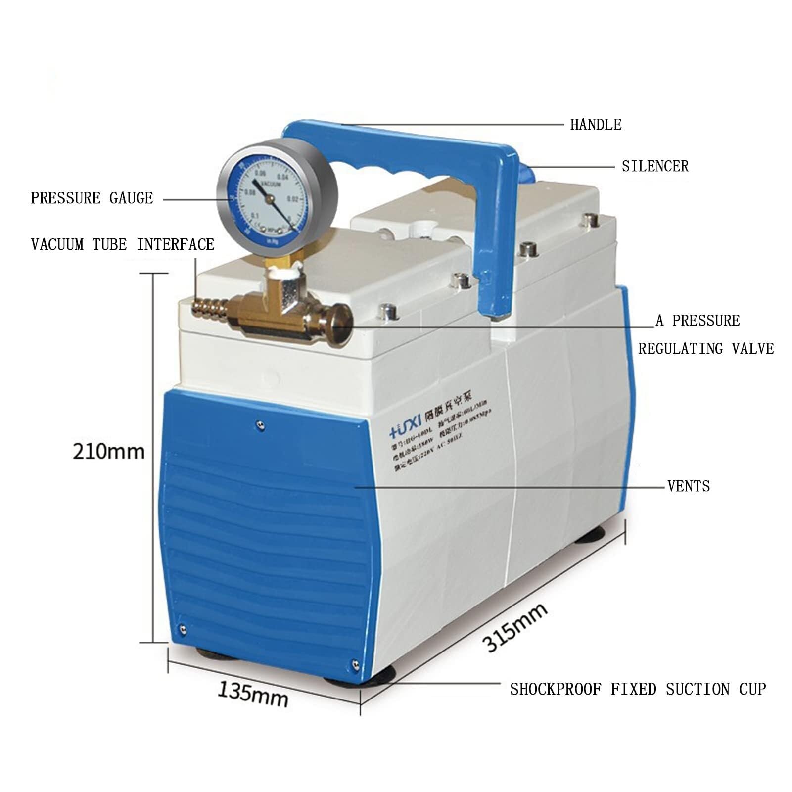 Membranowa pompa próżniowa 180 W – bezolejowa, 30 l/min pompa ciśnieniowa dodatniego i ujemnego do użytku laboratoryjnego