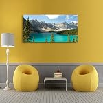 Canvas Wall Art Imprimés naturels Maison Décor Blue Lake Green Forest Mountain Peinture pour salon Salle de bains Chambre Cuisine Décoration 20x40 Cadres en bois Paysage Artwork Suspension facile