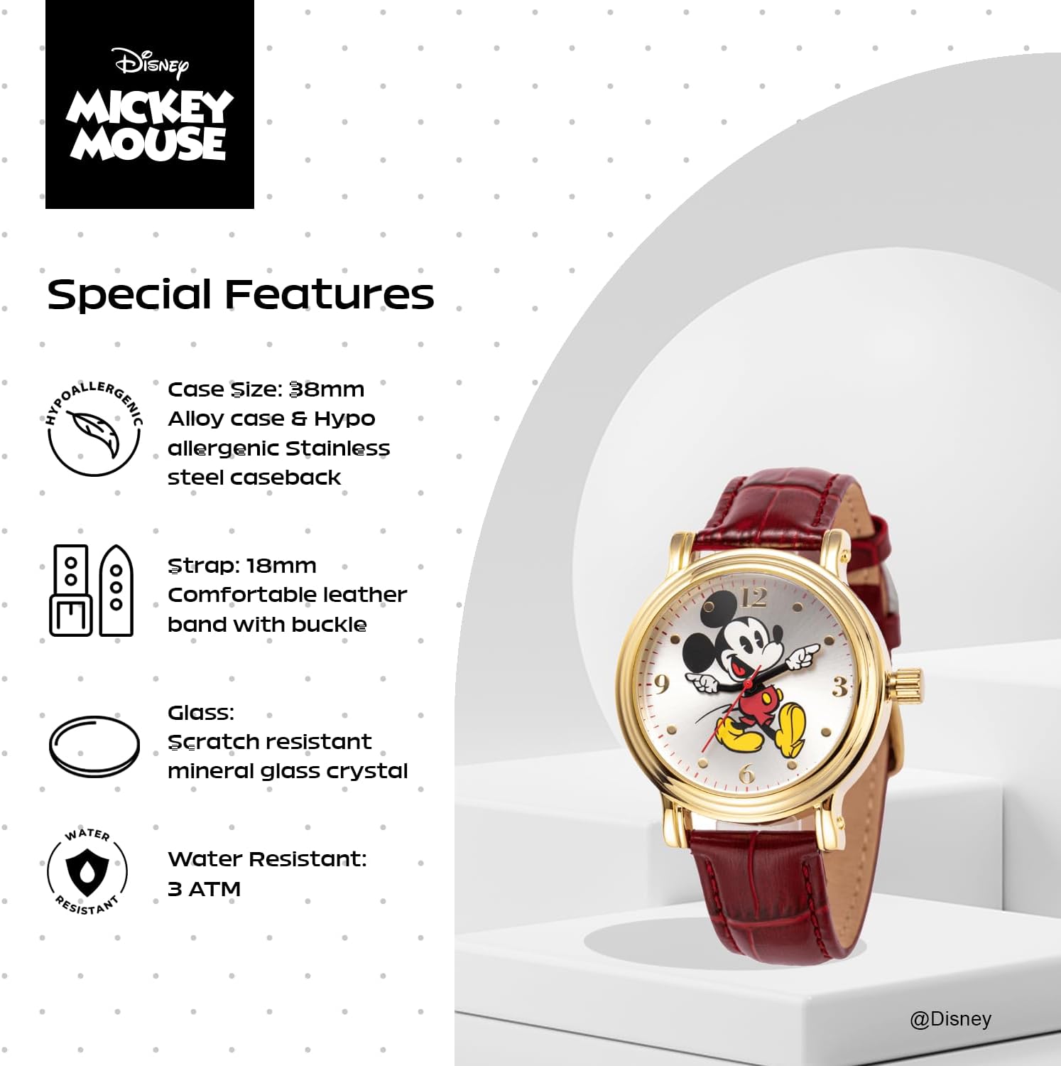 Disney Classic Mickey Mouse Moving Hands Watch, Iconic Design, Fun Animation – Stylish Mickey Mouse Watch for Women, Fans – Women's Watches with Black Leather Strap - Image 4