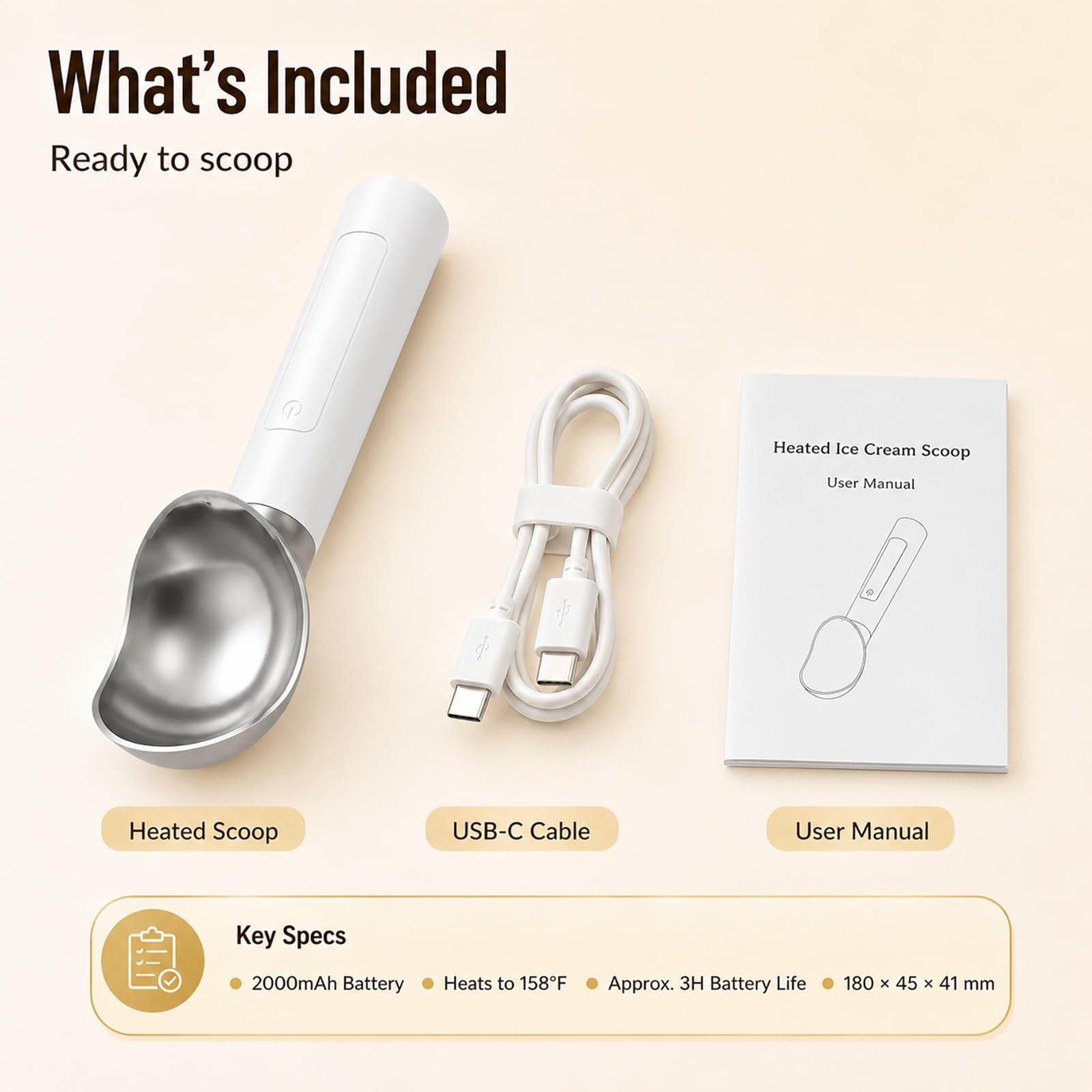 Cuillère à Glace Chauffante Rechargeable, Cuillère Électrique for Glace
