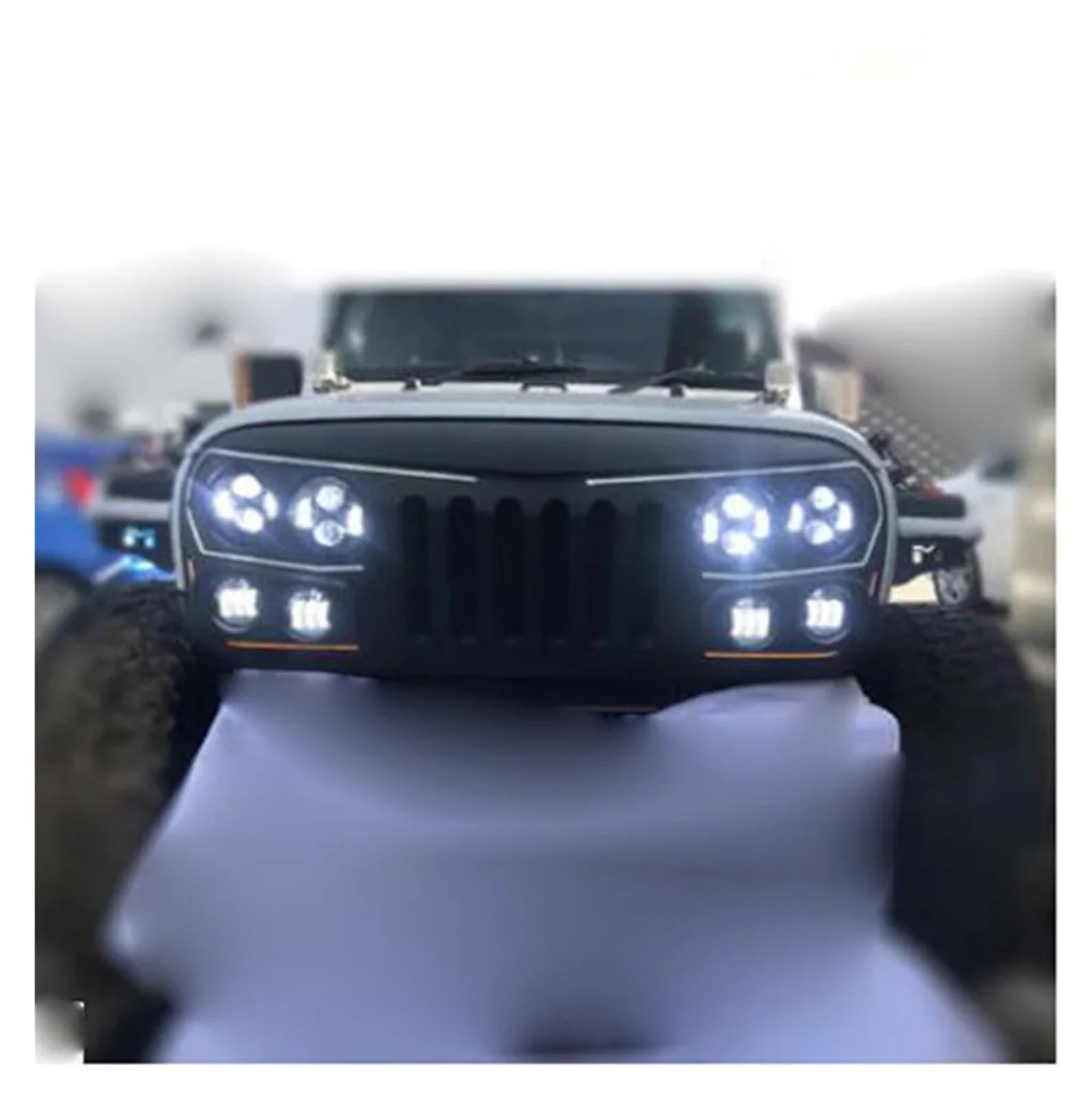 Radiateur Auto Grilles pour Jeep pour Wrangler JK 2007-2017 Racing Grill Grille Capot ABS Noir Mat Pièces Automobiles Grilles Pare-Chocs Avant Maille avec Garniture Lumières Calandres Avant