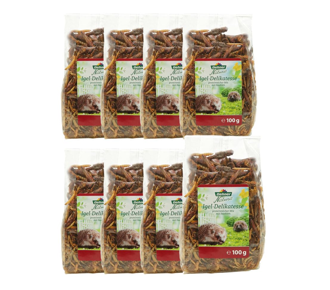 Dehner Natura Premium Igelfutter, Delikatesse für Igel aus Insekten, proteinreich / vitaminreich / natürliche Ernährung, 8 x 100 g (800 g)