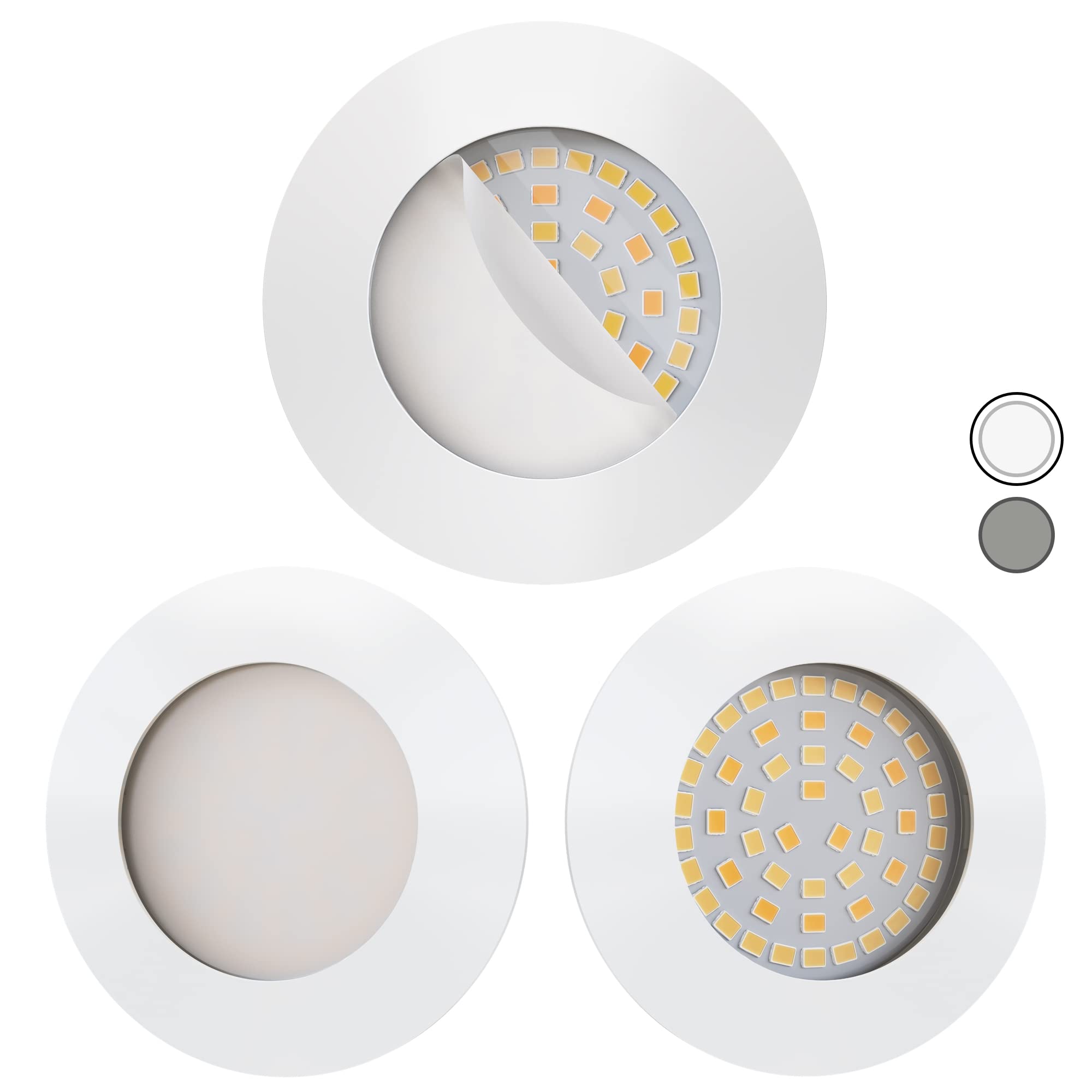 Scandinavian home Juego de 3 focos LED y regulables WarmDim 230V 5,8W blanco cálido 60mm - 70mm I baño I CRI 90 580lm 3100K 68mm I Blanco mate con vidrio esmerilado