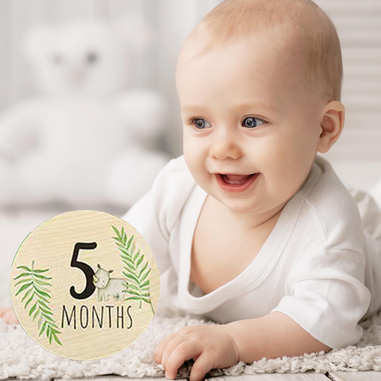 Baby Monthly Milestone Cards Sign Double Sided Wooden Circles Discs Birth Announcement Sign Animals Marker Photography Prop Gift Sets - Image 3