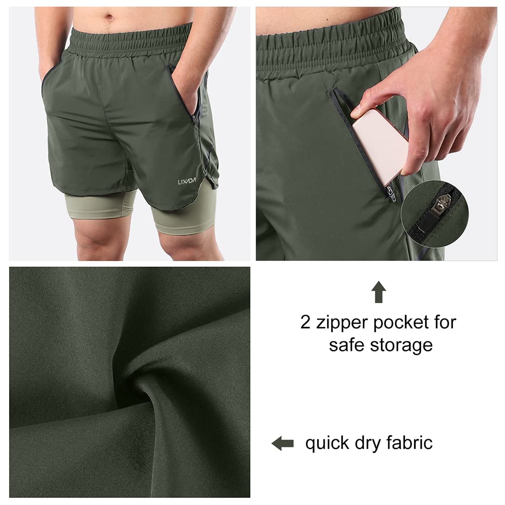 Lixada Shorts de Course à Pied Homme, 2 en 1 à séchage Rapide Respirant Exercice entraînement Actif Short de Jogging Marathon Sport avec Poches sans Poches 10 Couleurs S-XXL